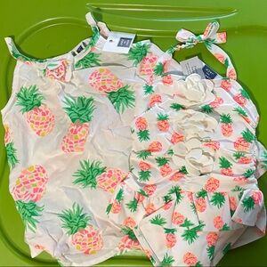 NWT Janie and Jack Pineapple Print Baby swimsuit and coverup 6-12M